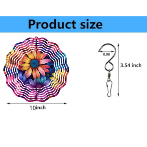 3D Wind Spinner Metal 10" Round Floral Whirligig Daisy Outdoor Garden Yard Art - Picture 3 of 9