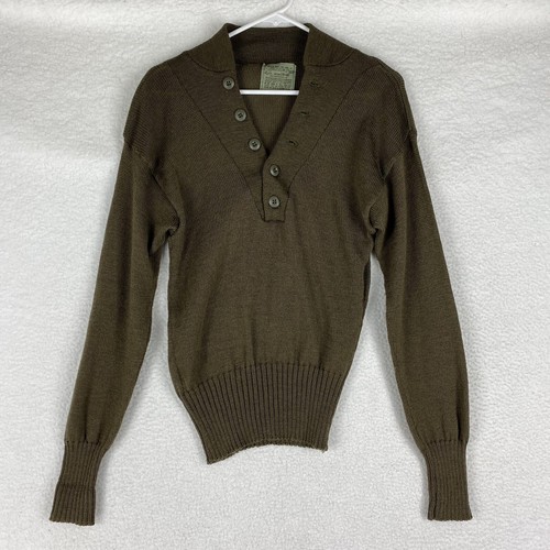 Vtg Jack Young Associates Sweater Size M 80's Wool US Army Military Drab *HOLE*