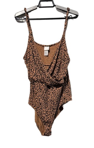 Body para mujer H&M (C) estampado de guepardo talla L marrón elástico cami correas usado en excelente estado - Imagen 1 de 3