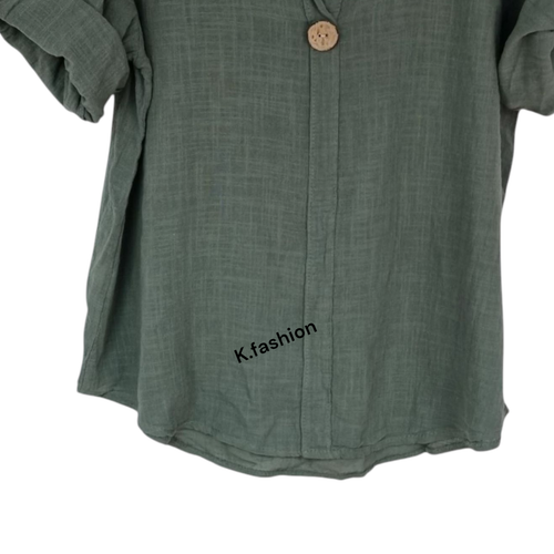 LADIES ITALIAN QUIRKY LAGENLOOK PLAIN 100% COTTON LIGHTWEIGHT CASUAL SHORT TOP - Picture 16 of 49