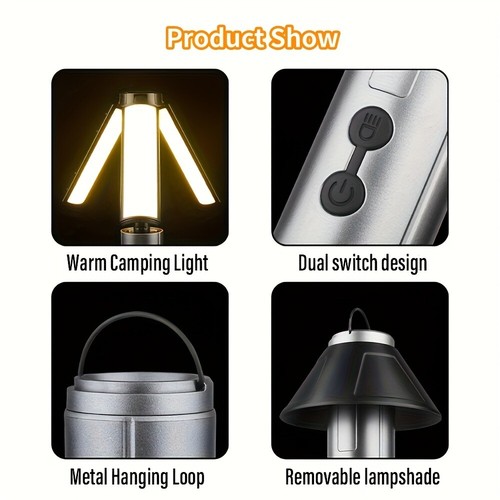Camping Light Lantern LED USB Rechargeable Outdoor Tent Lamp Night Light Folding - Picture 8 of 18