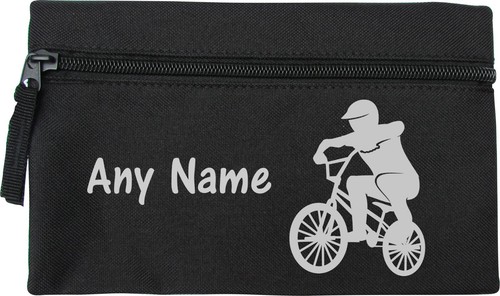 Black BMX Bike Print Personalised Kids Childs School Pencil Case - Picture 8 of 10