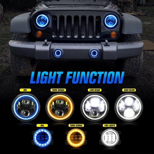 7'' Blue Halo LED Headlights &4'' Fog Lamp Combo Kit for For Jeep Wrangler JK TJ - Bild 5 von 11