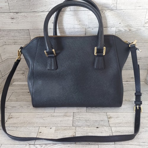 Calvin Klein Black Leather Purse Crossbody Adjustable Strap Satchel Gold Accents - Picture 4 of 11