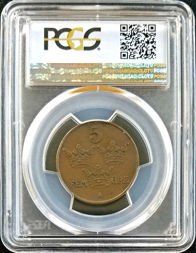 1950 Sweden 5 Öre PCGS XF 45 Extremely Fine Toned Bronze Coin - Picture 3 of 5
