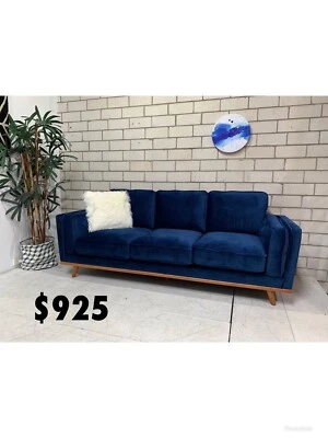 3 Seater Blue Velvet Sofa Lounge Clearance Centre