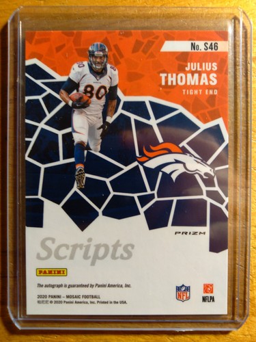 JULIUS THOMAS 2020 MOSAIC SCRIPTS BLUE INK AUTO AUTOGRAPH #S46 SUPERBOWL BRONCOS - Picture 2 of 2