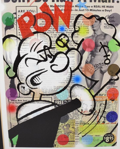 Popeye Nelson De La Nuez Don't Be Half A Man Pop Art Print Signed 9 x 7 - Picture 3 of 4