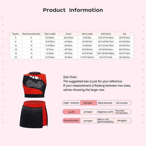 Kids Girls Cheerleading Uniform Shiny Crop Top with Skirt Set Cheer Fancy AU - Picture 27 of 90