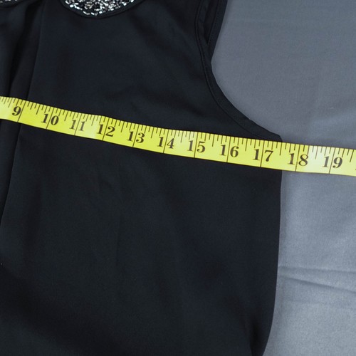 Soprano Women Top Medium Black Flowy Sheer Layer Bead Retro Glam Whimsy Minimal - Picture 9 of 12