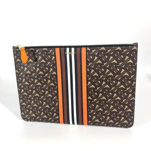BURBERRY TB logo Pouch Bag Clutch bag Leather Brown/Orange - Picture 2 of 14