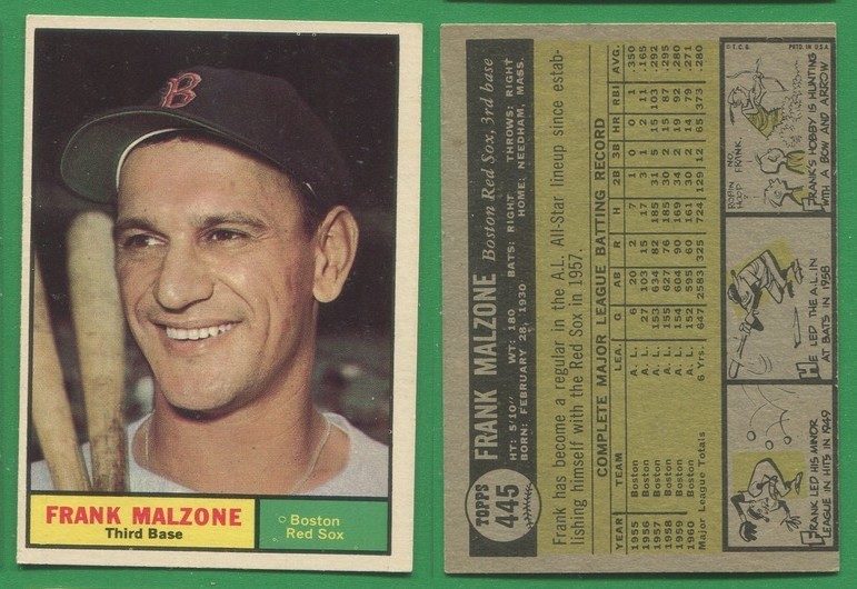 1961 Topps Baseball ~~~ FRANK MALZONE ~~~ No. 445 ~~~ Free S/H