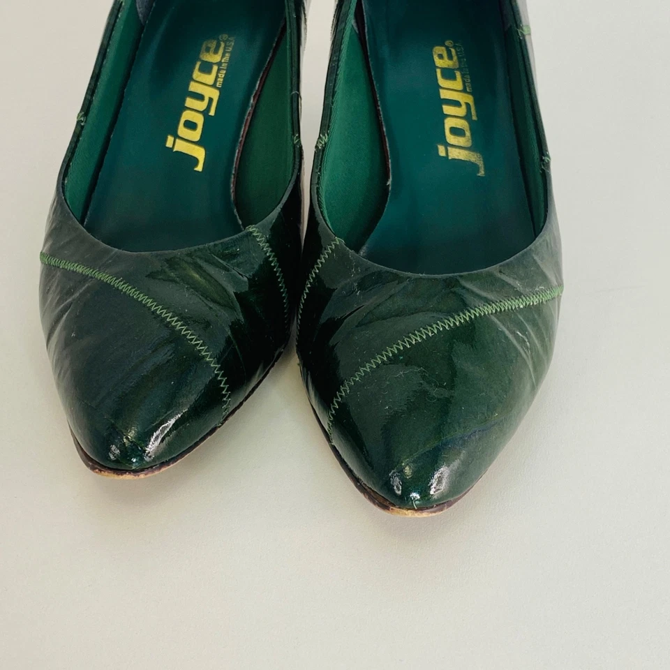 Vintage 1980s green eel skin dress shoes 7.5 heels pumps formal patent leather - Image 3 of 4