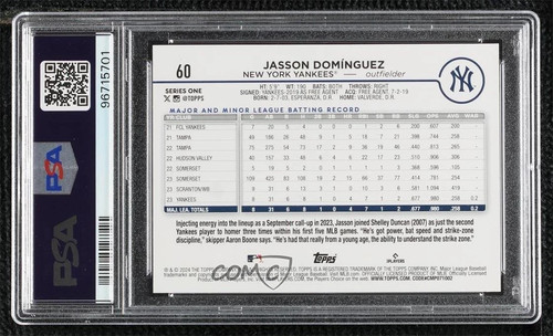 2024 Topps Series 1 #60 Jasson Domínguez PSA 10 GEM MT Rookie RC – Yankees - Picture 2 of 3