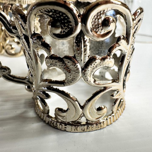 6 Vintage Liqueur / Shot Glasses Enamel Decoration - in Ornate Metal Holders. - Picture 8 of 12