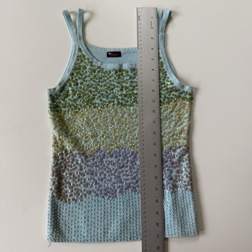 Vintage The Promise Sequin Beaded Cami Mermaid Clubwear Mermaid Rave Top Sz XS - Picture 13 of 15