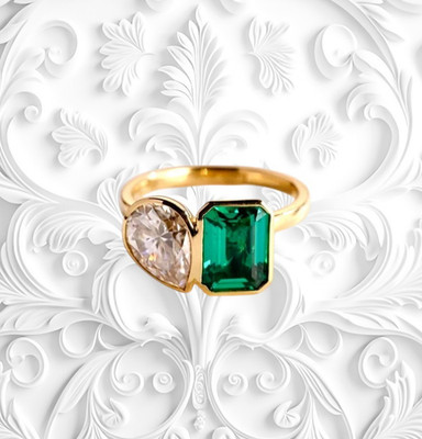 De Super Diamond India LLP 14K Gelbgold Damenring Größe 6 US Smaragd CZ