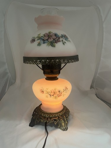 Vintage Windlicht Lampe Milchglas Blush Rosa Blumenmotiv 3 Wege Tischlampe Nacht - Bild 4 von 11