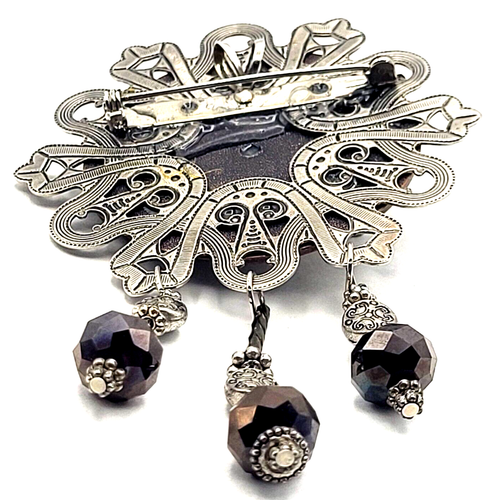 Colgante o prendedor artesanal Steampunk cara de reloj mujer engranajes cuentas 3,5" - Imagen 6 de 7