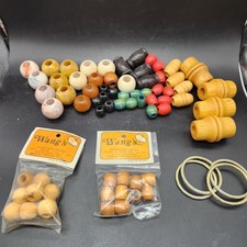 Lot of 70 Vintage Retro Wooden Plastic Macrame Craft Beads Rings