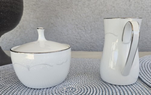 VTG. NORITAKE WHITEBROOK SUGAR AND CREAMER SET SILVER BAND 6441 1963-1977 - Picture 2 of 8