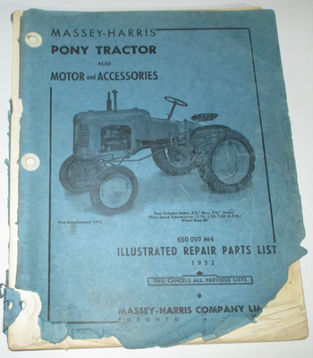 #ad Massey Harris PONY Tractor Parts Catalog Manual Book ORIGINAL MH 1952 $14.99