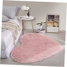  Fluffy 4x6 Faux Fur Heart Shaped Area Rug for Living Room Bedroom, Soft Large 