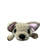 "Handmade Tan Crochet Puppy Dog with Blue Collar   Cuddly and Cute Plush Toy"