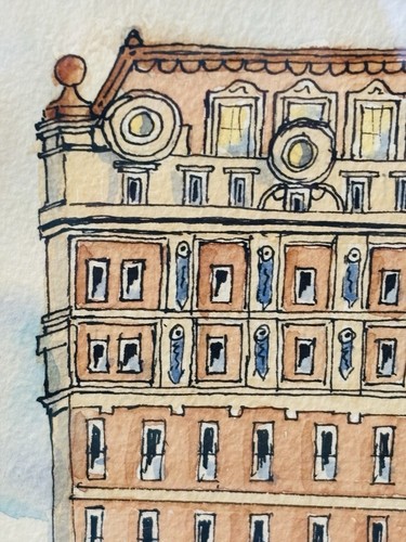 VTG Stunning Hand-Signed By Murrell "Aldophus Hotel" Watercolor On Canvas 9" H - Picture 5 of 24