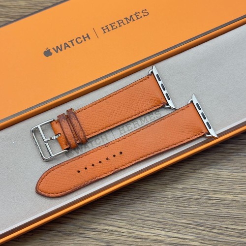 Bracelet Apple Watch Hermès Orange en Cuir Epsom pour 42 mm-49 mm revêtement durable - Photo 7 sur 8