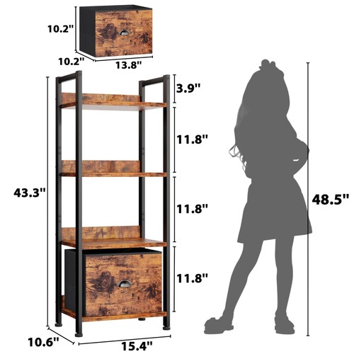4 Tier Bookshelf with Drawer, Tall Bookcase with Shelves, Narrow Bookshelves ... - Picture 2 of 9