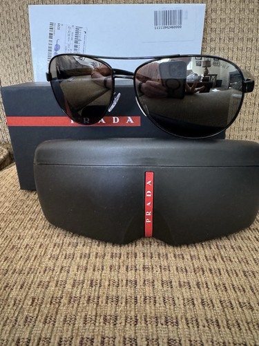 Prada Linea Rossa Sunglasses OPS 53 PS Black Grey Mirror Silver Gradient Unisex