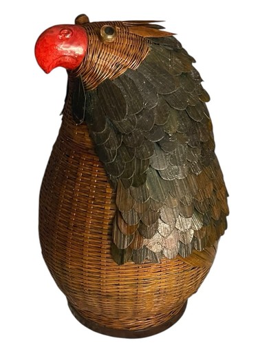 Vintage Shanghai Handicrafts Wicker Bamboo Hawk Eagle Bird Parrot Woven Basket