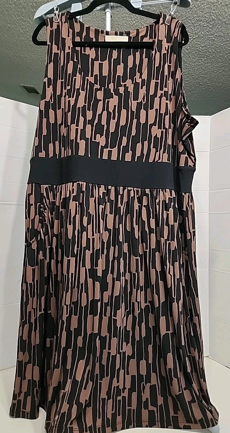 Abito smanicato Michael Kors taglie forti 2X nero marrone lunghezza ginocchio