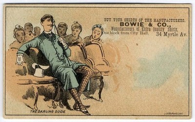 DARLING DUDE with MONOCLE Attracting Women BOWIE & CO Wamsutta Shirts TRADE CARD