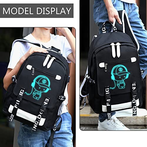 boy girl backpack.Anime Luminous Backpack School Backpack with Black and White - Picture 7 of 7