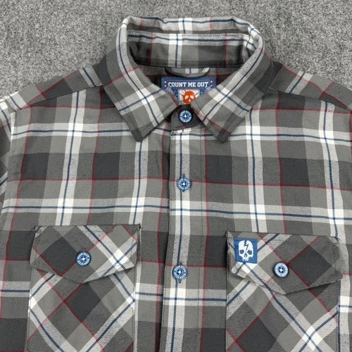 Born Scum Count Me Out Flannel Shirt Mens Small Gray Plaid Long Sleeve image 6
