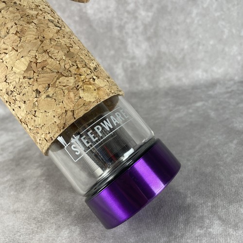 Steepware Tea Tumbler 16 oz Glass Stainless Steel Infuser w/ Cork Sleeve Purple - Picture 3 of 10