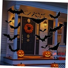 Hanging Bats Halloween Decorations Outdoor - 16 Pack Glowing Eyes Large Flying