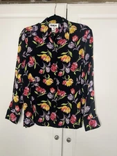 Vintage SILX 100% Silk Button Down Tulip Floral Print