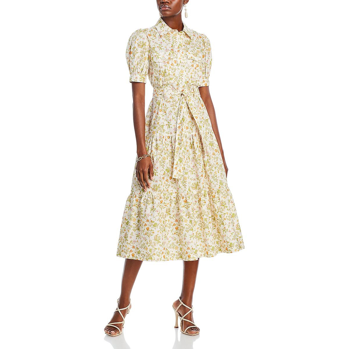 Женское платье-рубашка с цветочным принтом Derek Lam 10 Crosby Womens Buffy White 0 BHFO 3418