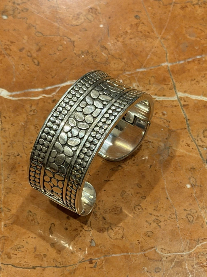 BRAZALETE BRAZALETE GRUESO PLATA DOBLE BISAGRA GUIJARRO BRILLANTE LN Foto 3 de 4