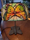 Vintage Tiffany Styled Bankers Stained Glass Butterfly Desk Lamp