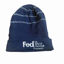 FedEx Express Knit Beanie Navy Blue Winter Hat Embroidered Logo Uniform Cuffed