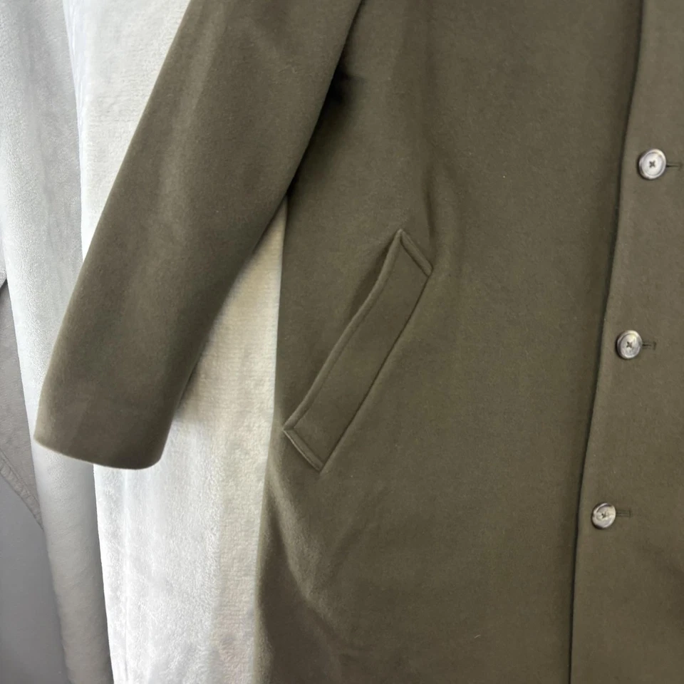 Abrigo Lands End para Hombres 40 Verde Oliva 100% Lana Abrigo Coche de Cercanías Forrado con 3 Botones Foto 4 de 4