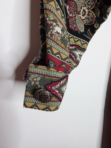 VTG Lady Carol Paisley Print Midi Dress Red Black Gold Long Sleeve Belt Size 14 - Picture 11 of 12