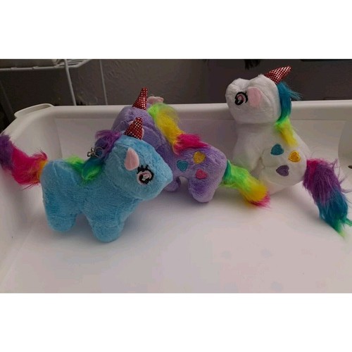 Rainbows Unicorn stuffed plush Pink Purple White 3 LOT keychain New - Picture 4 of 7