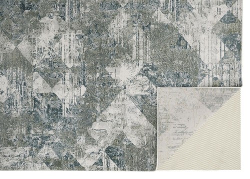 2' X 3' Green And Ivory Patchwork Distressed Stain Resistant Area Rug - Picture 4 of 7