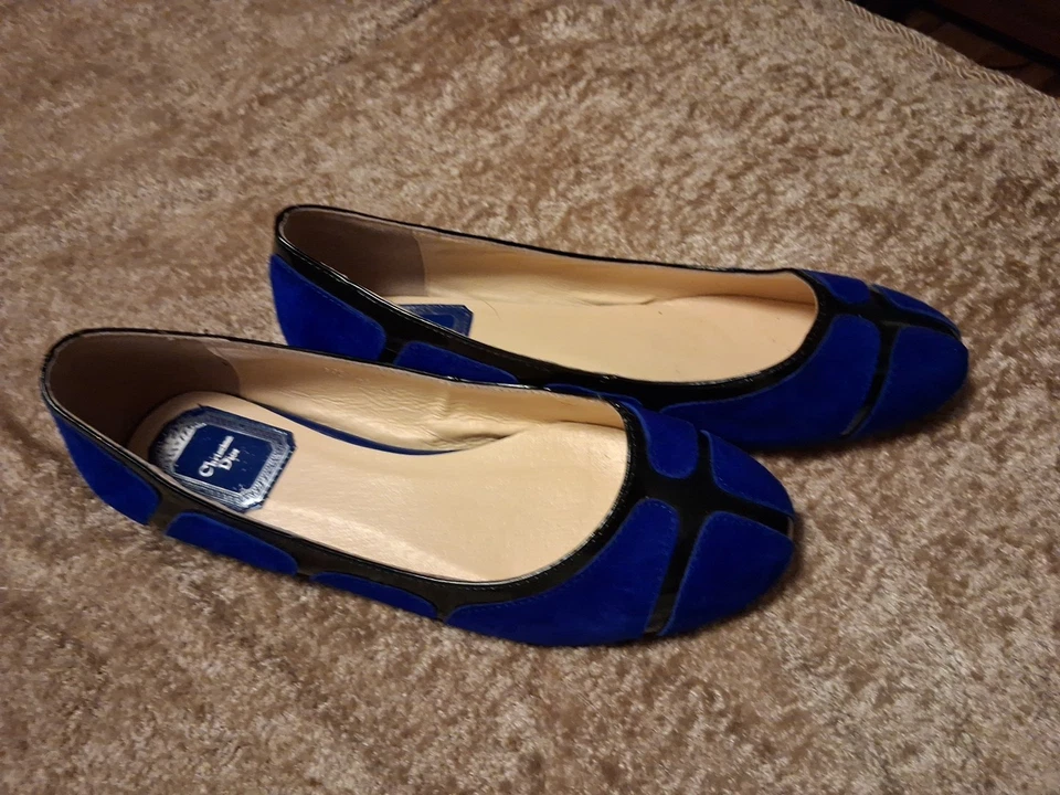 Замшевые королевские синие балетки Christian Dior черные детали размер IT 38 - Изображение 2 из 4