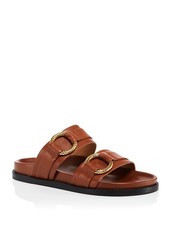 AQUA Womens Brown Cushioned Round Toe Slip On Leather Slide Sandals 6.5 B